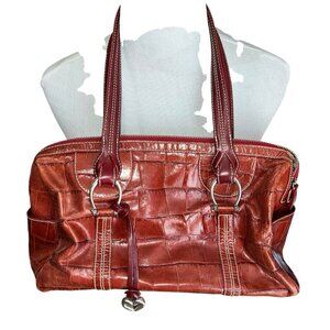 Brighton Alligator Embossed Leather Shoulder‎ Handbag Purse Bag Red Heart Charm